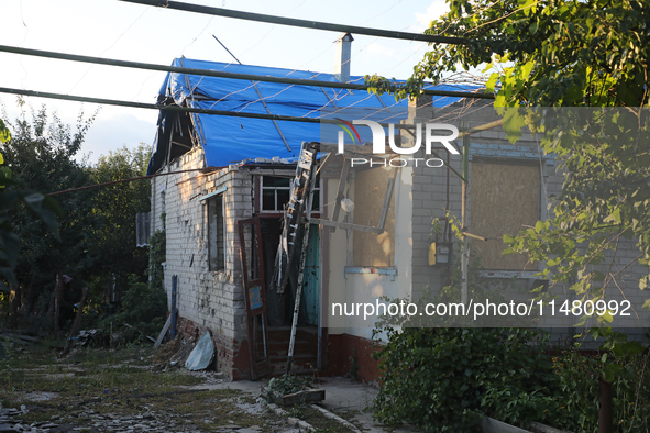 A house damaged by Russian shelling is being shown in Kamianka village, Kharkiv region, Ukraine, on August 14, 2024. NO USE RUSSIA. NO USE B...