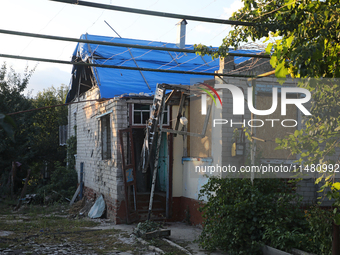 A house damaged by Russian shelling is being shown in Kamianka village, Kharkiv region, Ukraine, on August 14, 2024. NO USE RUSSIA. NO USE B...