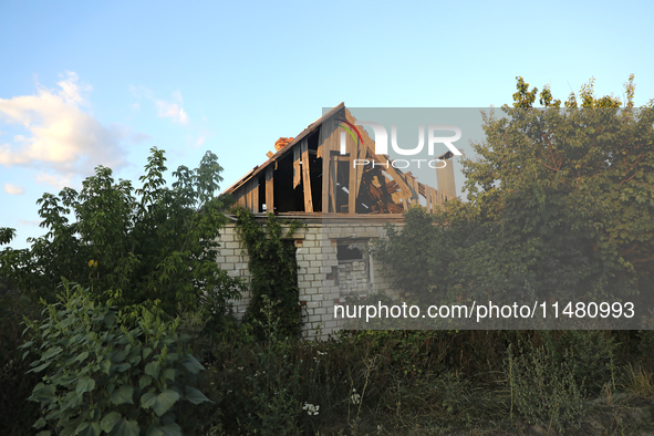 A house damaged by Russian shelling is being shown in Kamianka village, Kharkiv region, Ukraine, on August 14, 2024. NO USE RUSSIA. NO USE B...