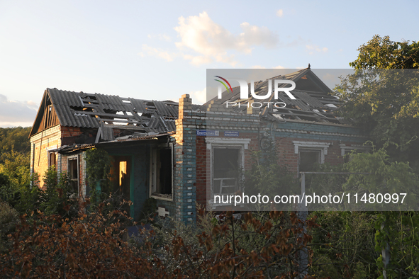 A house damaged by Russian shelling is being shown in Kamianka village, Kharkiv region, Ukraine, on August 14, 2024. NO USE RUSSIA. NO USE B...