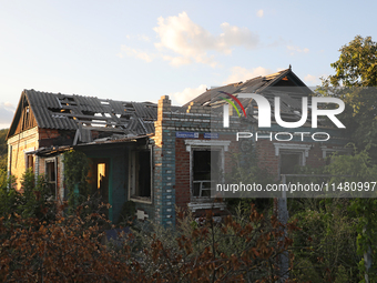 A house damaged by Russian shelling is being shown in Kamianka village, Kharkiv region, Ukraine, on August 14, 2024. NO USE RUSSIA. NO USE B...