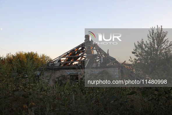 A house damaged by Russian shelling is being shown in Kamianka village, Kharkiv region, Ukraine, on August 14, 2024. NO USE RUSSIA. NO USE B...