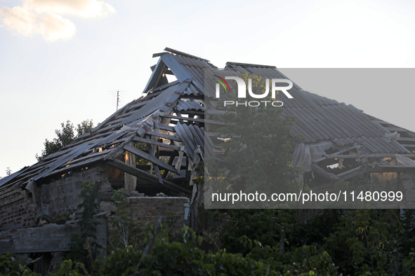 A house damaged by Russian shelling is being shown in Kamianka village, Kharkiv region, Ukraine, on August 14, 2024. NO USE RUSSIA. NO USE B...