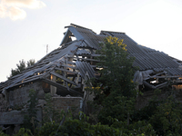 A house damaged by Russian shelling is being shown in Kamianka village, Kharkiv region, Ukraine, on August 14, 2024. NO USE RUSSIA. NO USE B...