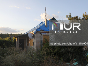 A house damaged by Russian shelling is being shown in Kamianka village, Kharkiv region, Ukraine, on August 14, 2024. NO USE RUSSIA. NO USE B...