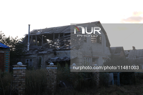 A house damaged by Russian shelling is being shown in Kamianka village, Kharkiv region, Ukraine, on August 14, 2024. NO USE RUSSIA. NO USE B...