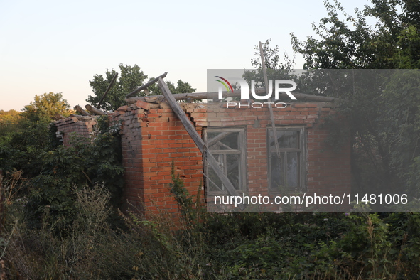 A house damaged by Russian shelling is being shown in Kamianka village, Kharkiv region, Ukraine, on August 14, 2024. NO USE RUSSIA. NO USE B...