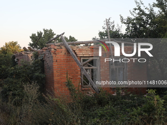 A house damaged by Russian shelling is being shown in Kamianka village, Kharkiv region, Ukraine, on August 14, 2024. NO USE RUSSIA. NO USE B...