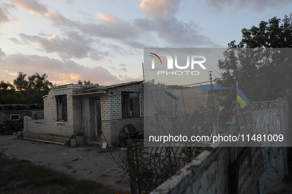 A house damaged by Russian shelling is being shown in Kamianka village, Kharkiv region, Ukraine, on August 14, 2024. NO USE RUSSIA. NO USE B...