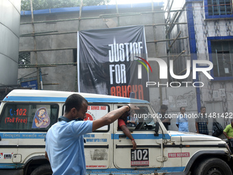 A security person is managing the traffic inside R G Kar Medical College in Kolkata, India, on August 15, 2024. (