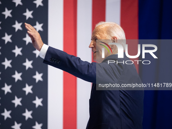 President Joe Biden waves to supporters after he and Vice President Kamala Harris announced reduction of Medicare prices for ten widely-used...