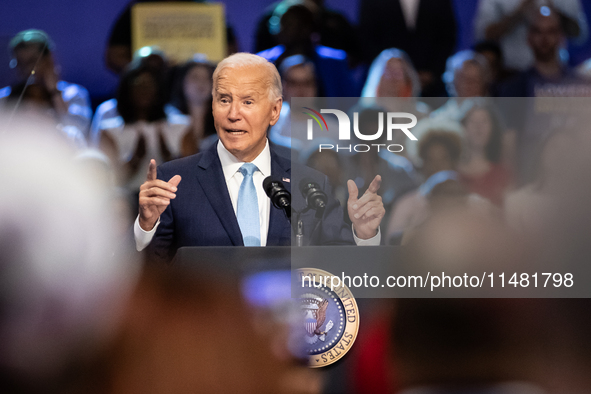 President Joe Biden delivers remarks at an event announcing reduced Medicare prices for ten widely-used drugs, Upper Marlboro, MD, August 15...