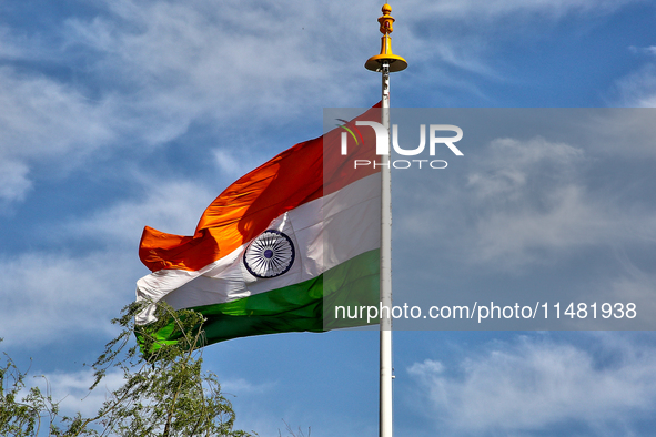 The India flag is flying in Mussoorie, Uttarakhand, India, on April 18, 2024. 