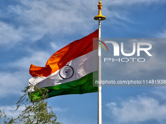 The India flag is flying in Mussoorie, Uttarakhand, India, on April 18, 2024. (