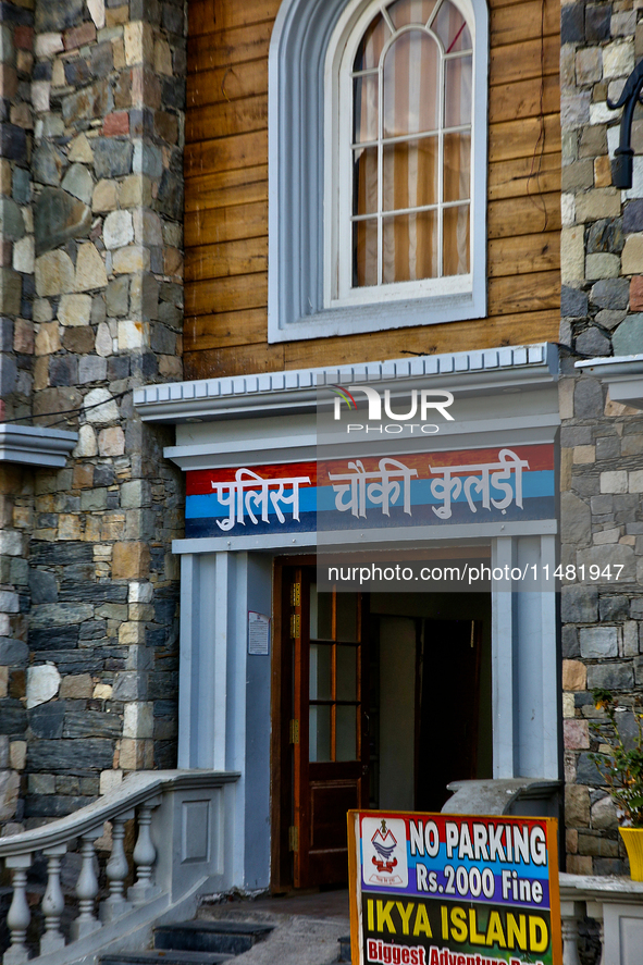 The police are stationing along the Mall Road in Mussoorie, Uttarakhand, India, on April 18, 2024. 