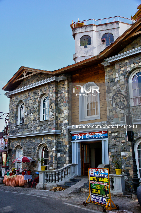 The police are stationing along the Mall Road in Mussoorie, Uttarakhand, India, on April 18, 2024. 