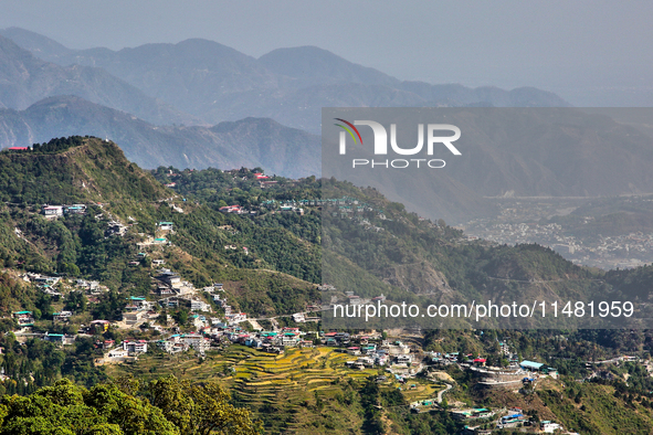 A mountainous landscape is appearing in Mussoorie, Uttarakhand, India, on April 18, 2024. 