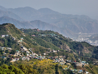 A mountainous landscape is appearing in Mussoorie, Uttarakhand, India, on April 18, 2024. (