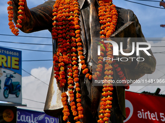 A statue of Bhimrao Ramji Ambedkar is standing along the Mall Road in Mussoorie, Uttarakhand, India, on April 18, 2024. (