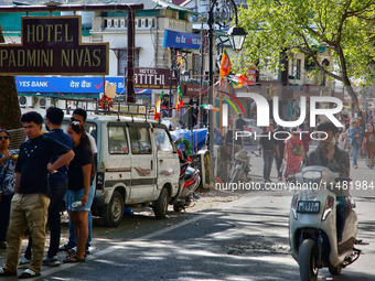 Traffic is moving along the Mall Road in Mussoorie, Uttarakhand, India, on April 18, 2024. (