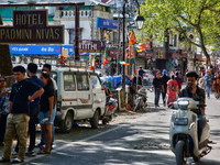 Traffic is moving along the Mall Road in Mussoorie, Uttarakhand, India, on April 18, 2024. (