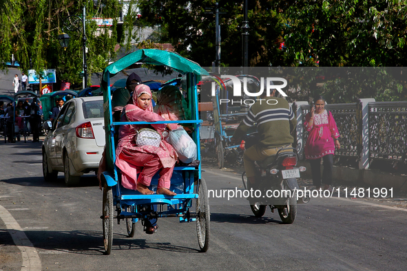 Traffic is moving along the Mall Road in Mussoorie, Uttarakhand, India, on April 18, 2024. 