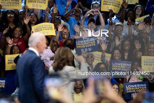 Enthusiastic crowds greet President Joe Biden and Vice President Kamala Harris at an event announcing reduced Medicare prices for ten widely...