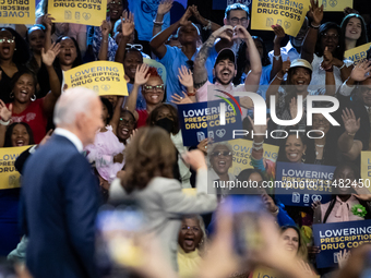 Enthusiastic crowds greet President Joe Biden and Vice President Kamala Harris at an event announcing reduced Medicare prices for ten widely...