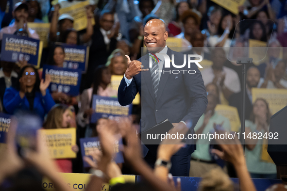 Gov. Wes Moore (D-MD) interacts ith the crowd after finishing his remarks at an event announcing reduced Medicare prices for ten widely-used...