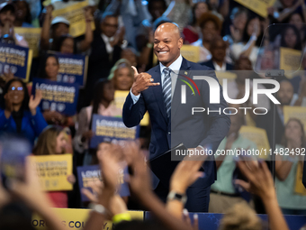 Gov. Wes Moore (D-MD) interacts ith the crowd after finishing his remarks at an event announcing reduced Medicare prices for ten widely-used...