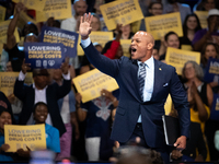 Gov. Wes Moore (D-MD) waves to the audience prior to delivering remarks at an event announcing reduced Medicare prices for ten widely-used d...