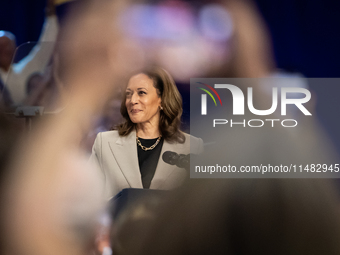 Vice President Kamala Harris speaks during an event announcing reductions in Medicare prices for ten widely-used drugs, Upper Marlboro, MD,...