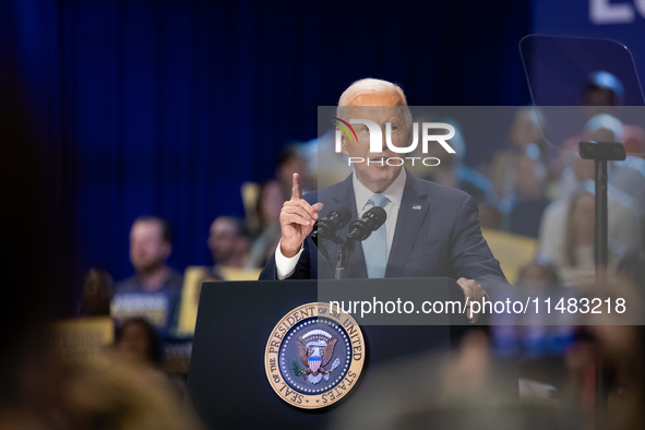 President Joe Biden delivers remarks at an event announcing reductings in Medicare prices for ten widely-used drugs, Upper Marlboro, MD, Aug...