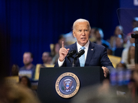 President Joe Biden delivers remarks at an event announcing reductings in Medicare prices for ten widely-used drugs, Upper Marlboro, MD, Aug...