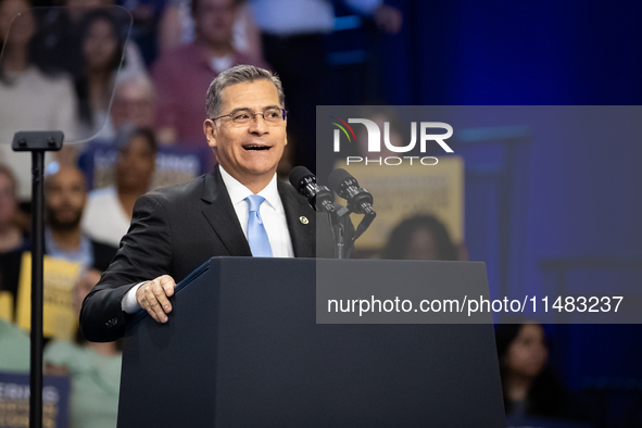 Secretary of Health and Human Services Xavier Becerra speaks at an event announcing reductions in Medicare prices for ten widely-used drugs,...