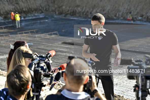 Ivan Fedorov, of the Zaporizhzhia Regional Military Administration, is speaking to the press while inspecting the progress of underground sc...