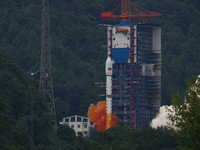 A Long March-4B carrier rocket is lifting off a remote sensing 4301 satellite from the Xichang Satellite Launch Center in Sichuan, China, on...