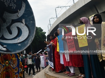 Women are protesting against rape in Dhaka, Bangladesh, on August 16, 2024, following the rape and murder of a doctor in India. (