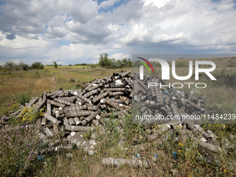 A pile of used shells is being pictured at the positions of the Motorised Rifle Battalion of the 93rd Kholodnyi Yar Separate Mechanized Brig...