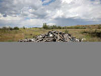 A pile of used shells is being pictured at the positions of the Motorised Rifle Battalion of the 93rd Kholodnyi Yar Separate Mechanized Brig...