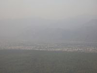 Smog is covering the town of Dehradun in Uttarakhand, India, on April 17, 2024, due to nearby active forest fires. (