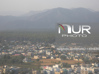 Smog is covering the town of Dehradun in Uttarakhand, India, on April 17, 2024, due to nearby active forest fires. (