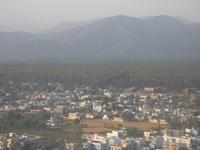 Smog is covering the town of Dehradun in Uttarakhand, India, on April 17, 2024, due to nearby active forest fires. (