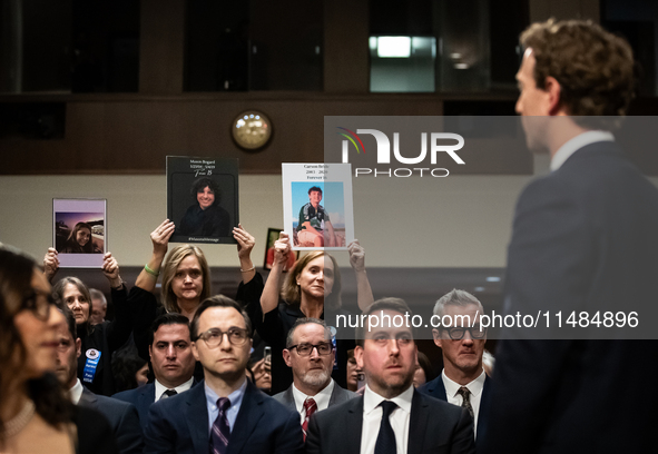 Meta CEO Mark Zuckerberg apologizes to the victims and families harmed by online child sexual abuse and exploitation during a Senate Judicia...