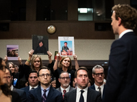 Meta CEO Mark Zuckerberg apologizes to the victims and families harmed by online child sexual abuse and exploitation during a Senate Judicia...