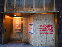 Businesses are boarding up ahead of the 2024 Democratic National Convention in Chicago, Illinois, United States, on August 16, 2024. On Frid...