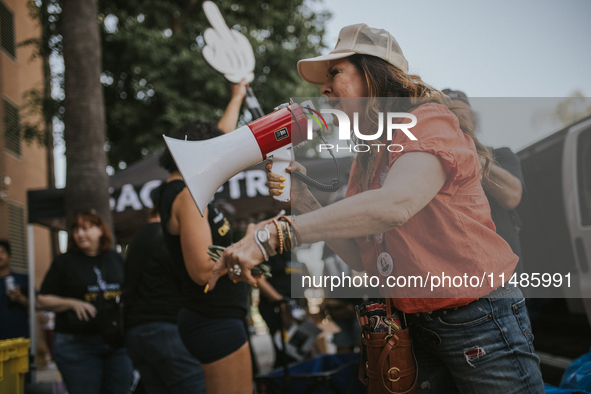 SAG-AFTRA is highlighting actors who voice Disney characters during a video game picket in Burbank, California, on August 15, 2024. 