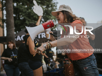 SAG-AFTRA is highlighting actors who voice Disney characters during a video game picket in Burbank, California, on August 15, 2024. (