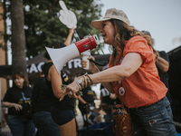 SAG-AFTRA is highlighting actors who voice Disney characters during a video game picket in Burbank, California, on August 15, 2024. (