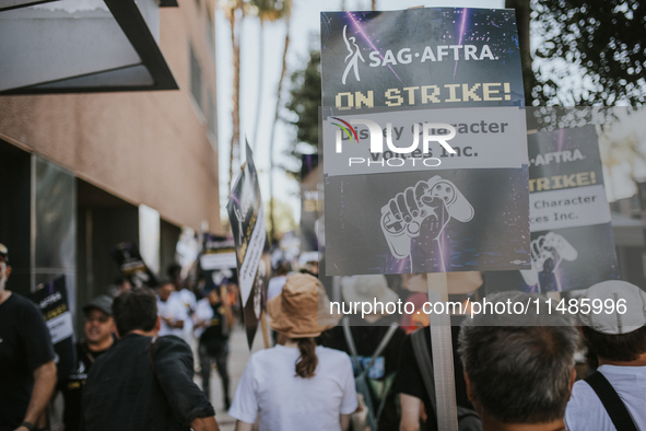 SAG-AFTRA is highlighting actors who voice Disney characters during a video game picket in Burbank, California, on August 15, 2024. 